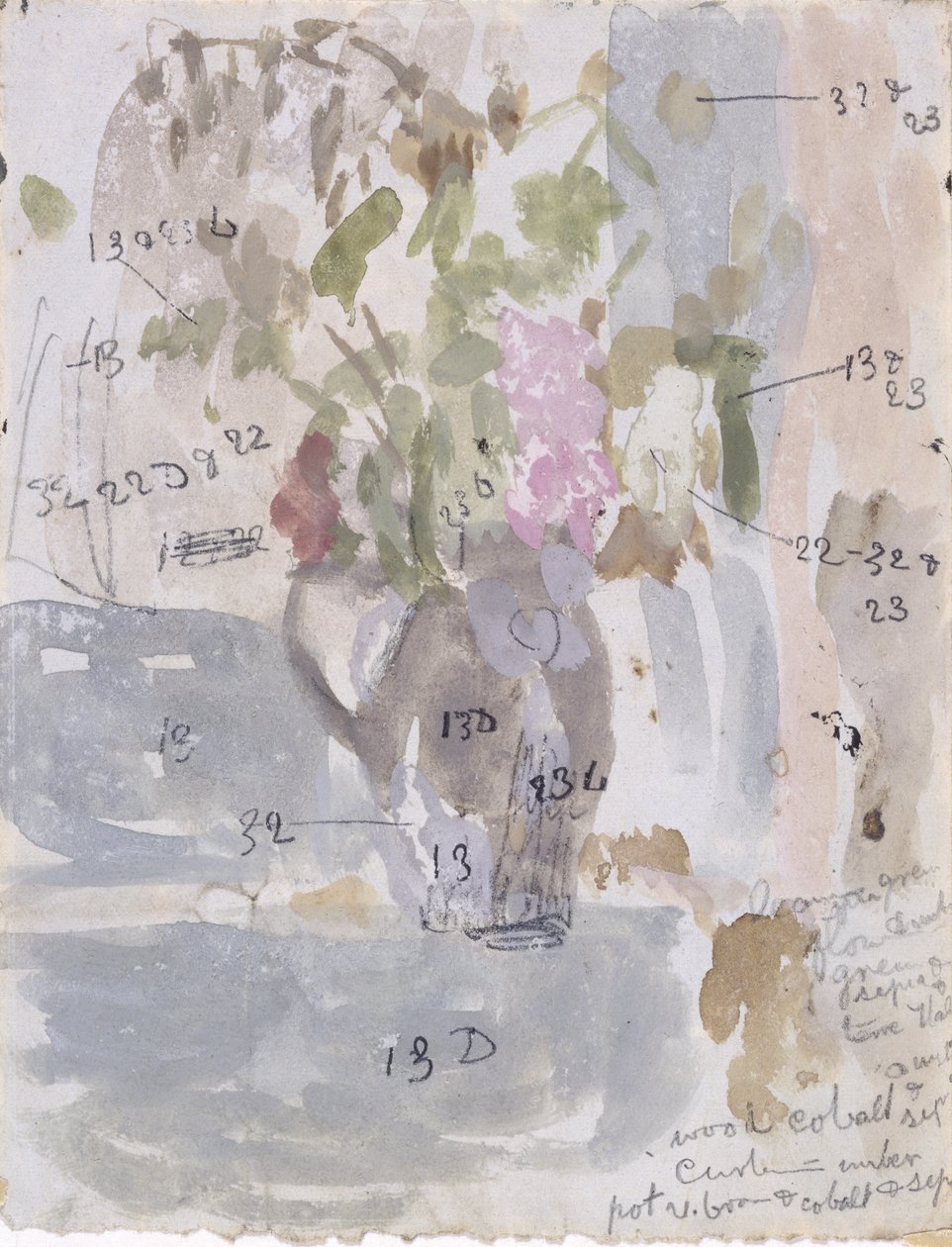 Váza s květinami (akvarel na papíře) od Gwen John