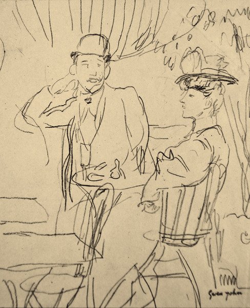 Pár v kavárně (tužka na papíře) od Gwen John
