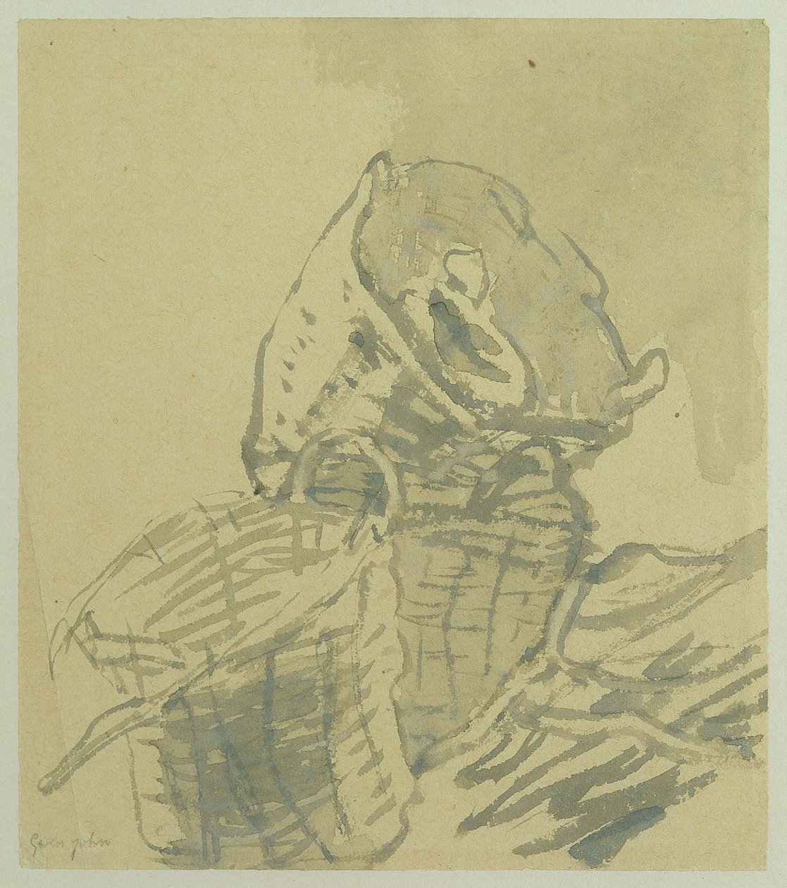 Rybářský košík (šedé mytí na papíře) od Gwen John