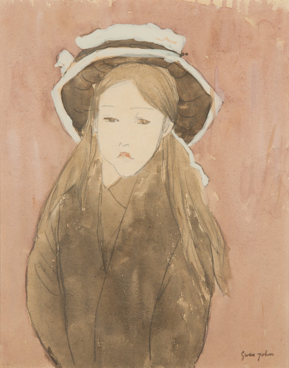 Malá holčička s velkým kloboukem (akvarel na papíře) od Gwen John