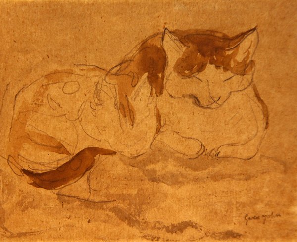 Spící kočka (tužka a akvarel na papíře) od Gwen John