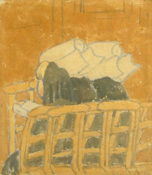 Dvě jeptišky a dívka v kostele (kvaš na papíře) od Gwen John