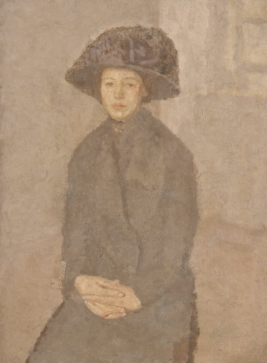 Mladá žena ve velkém klobouku, kolem 1917-25 (olej na plátně položeném na palubě) od Gwen John