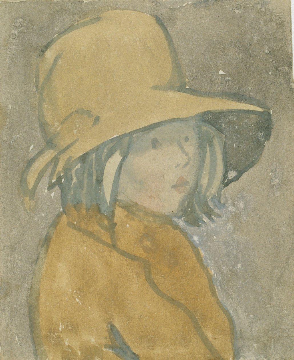 Mladá dívka v hnědém klobouku a kabátě (akvarel na papíře) od Gwen John