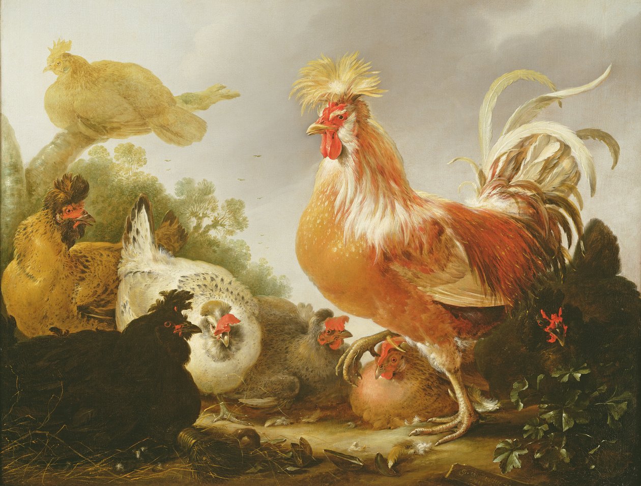 Kohout a slepice v krajině, 1649 od Gysbert Hondecoeter