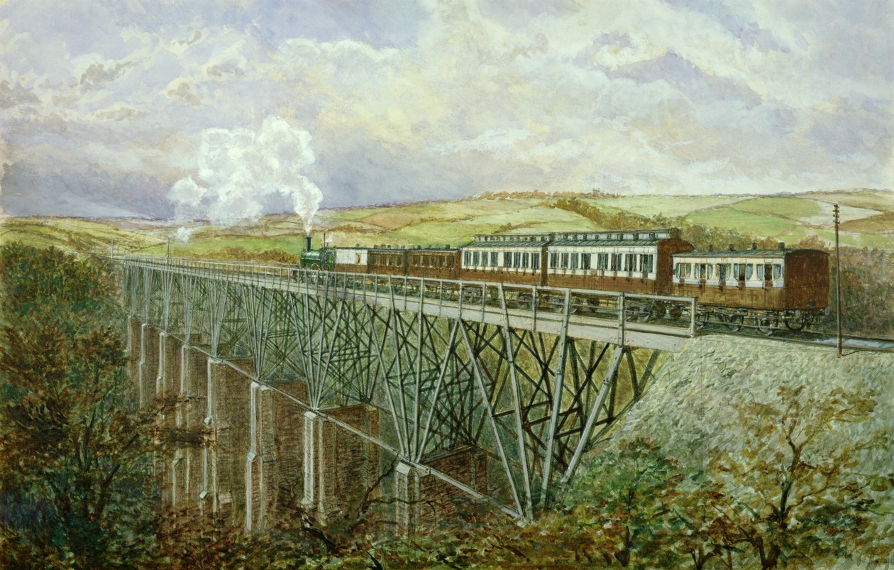 Cornwall Railway, The Gover Viaduct (wc na papíře) od H. Geach