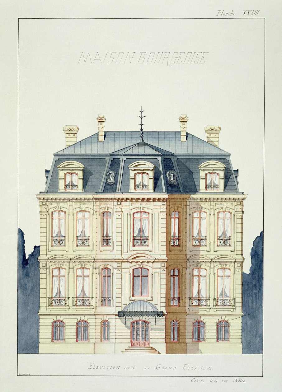 Průčelí domu pro buržoazii, deska XXXIII, z folia návrhů, cca 1870 od H. Monnot