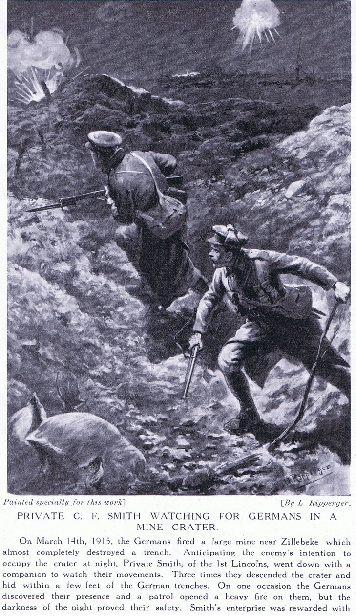 Vojín C F Smith hlídal Němce v důlním kráteru v Zillebeke v březnu 1915 od H. Ripperger