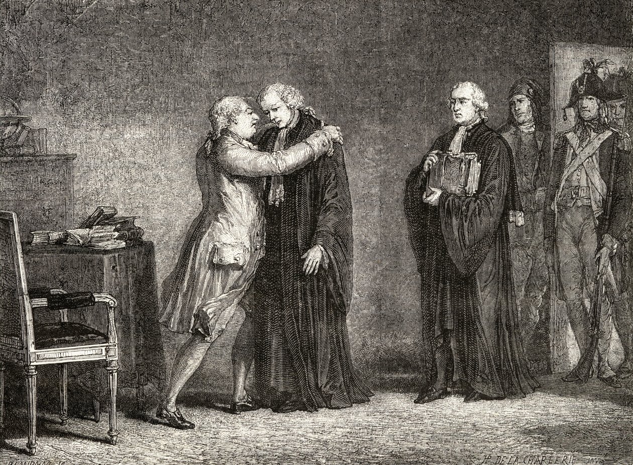 Setkání krále Ludvíka XVI (1754-93) s de Malesherbesem (1721-94) od H. de la Charlerie
