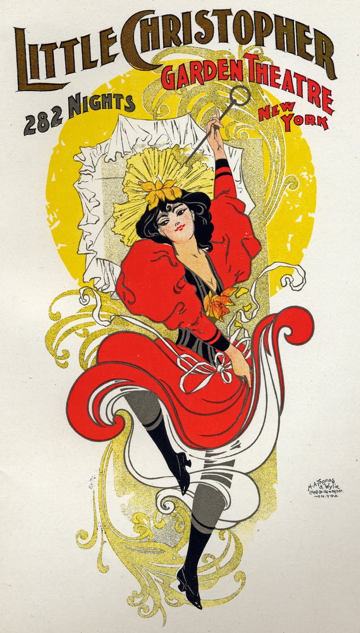 Zábava. Tanec. Cancan tanečník. Plakát od H.A. Thomas na představení v Little Christopher Theatre, New York, USA, kolem roku 1895 (plakát) od H.A. Thomas