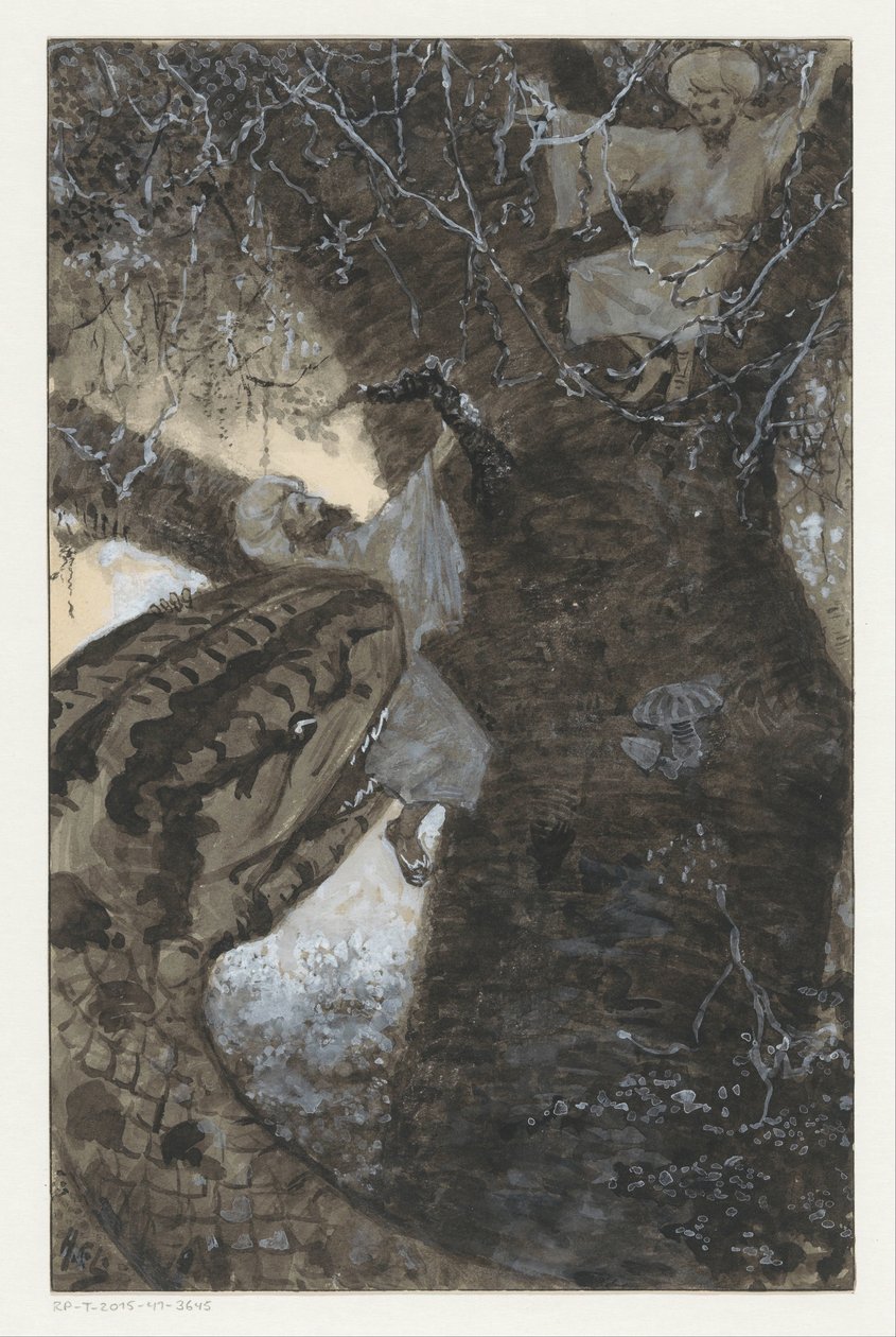 Muž na stromě je chycen hadem od H.C. Louwerse (signed by artist)