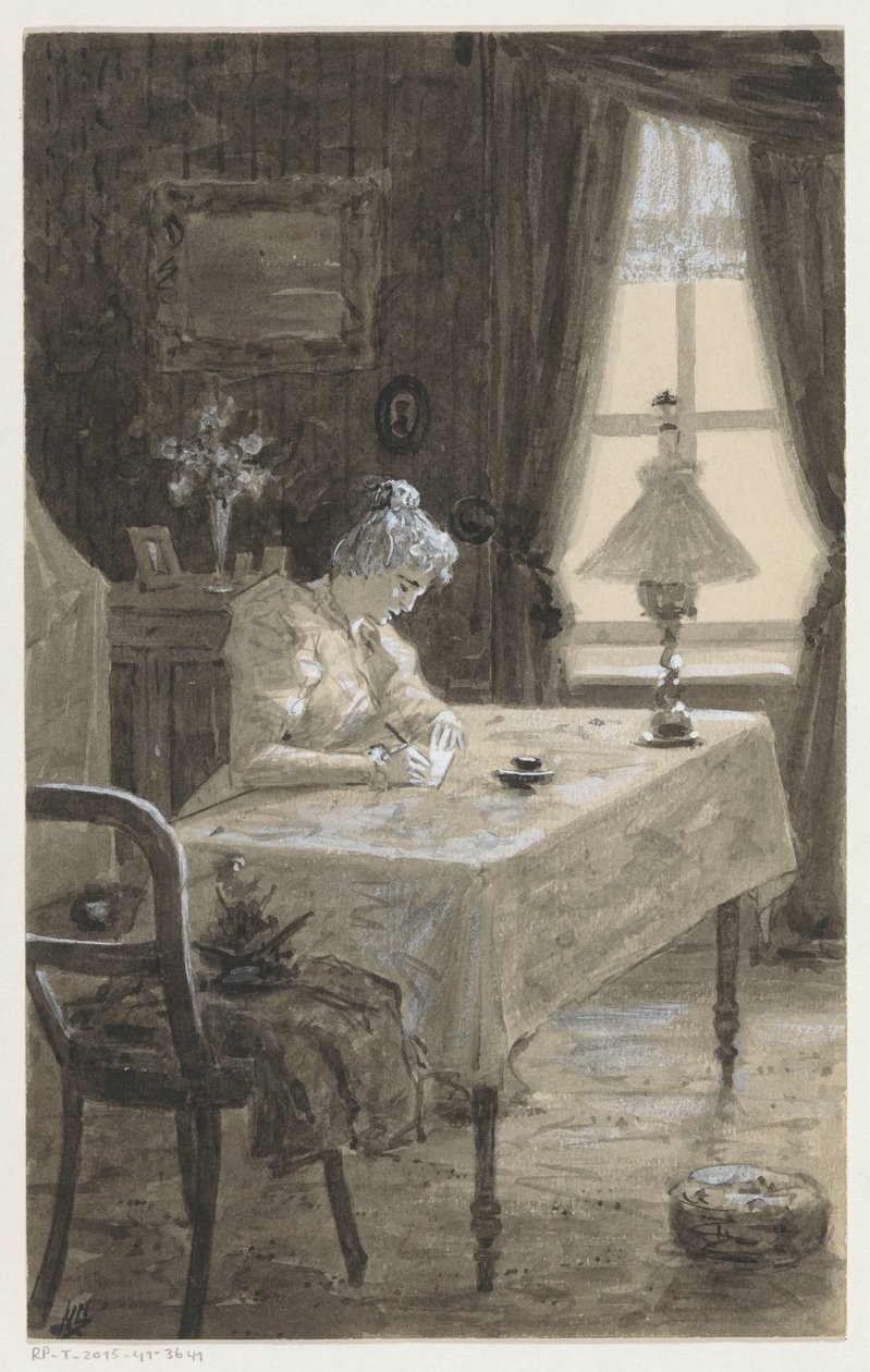 Mimi píše dopis od H.C. Louwerse (signed by artist)