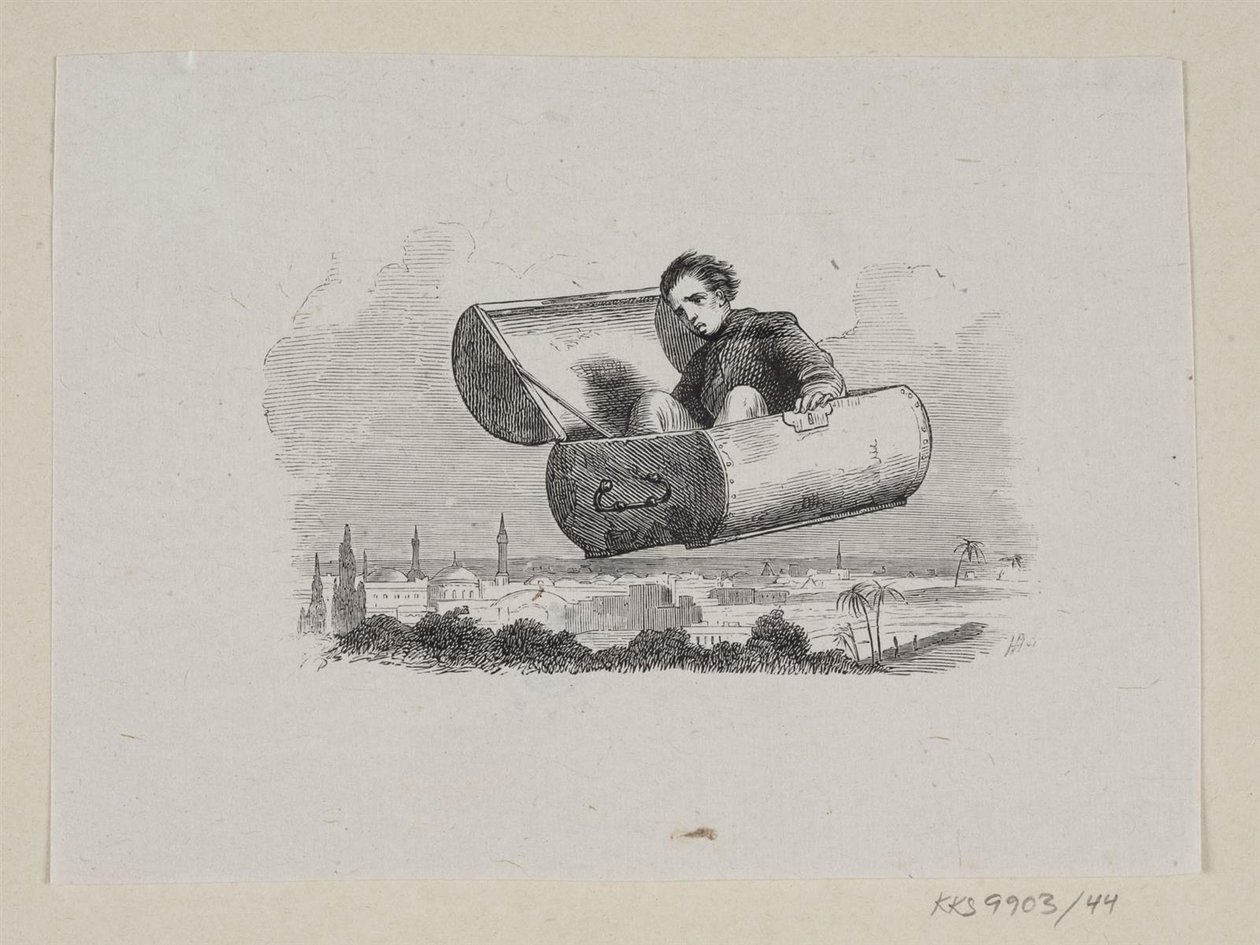 Ilustrace pro "Létající kufr" v H.C. Andersen, "Pohádky a příběhy", svazek 1 od H.P. Hansen