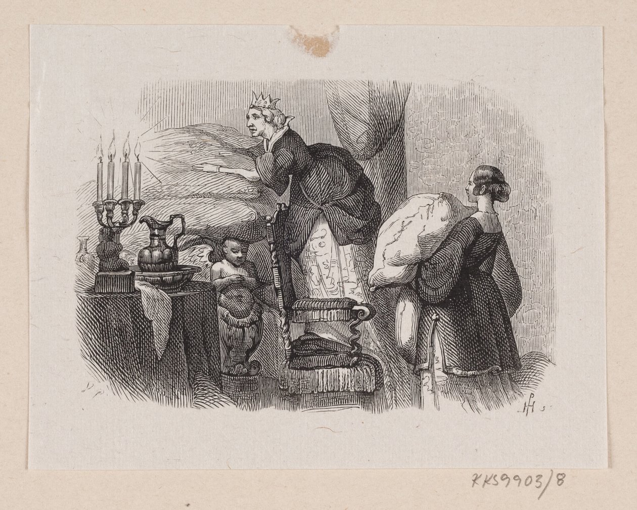 Ilustrace pro "Princezna na hrášku" v H.C. Andersen, "Pohádky a příběhy", svazek 1 od H.P. Hansen