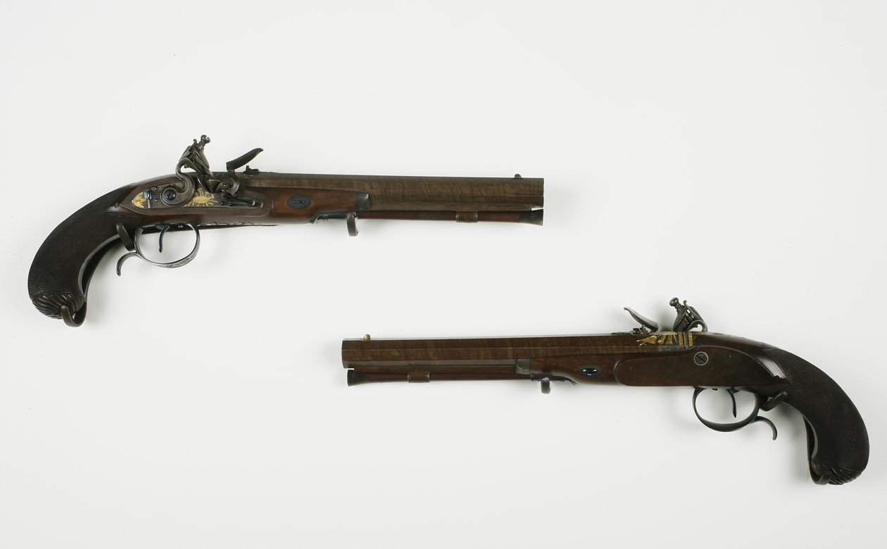 Pair of Flintlock Dueling Pistols, cca 1780-1800 (kombinovaná média) od H.W. Mortimer and Sons