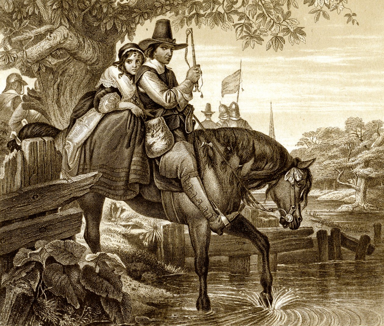 Charles II v přestrojení pomáhal v jeho útěku Jane Lane, 1651, 19. století. od H. Bourne
