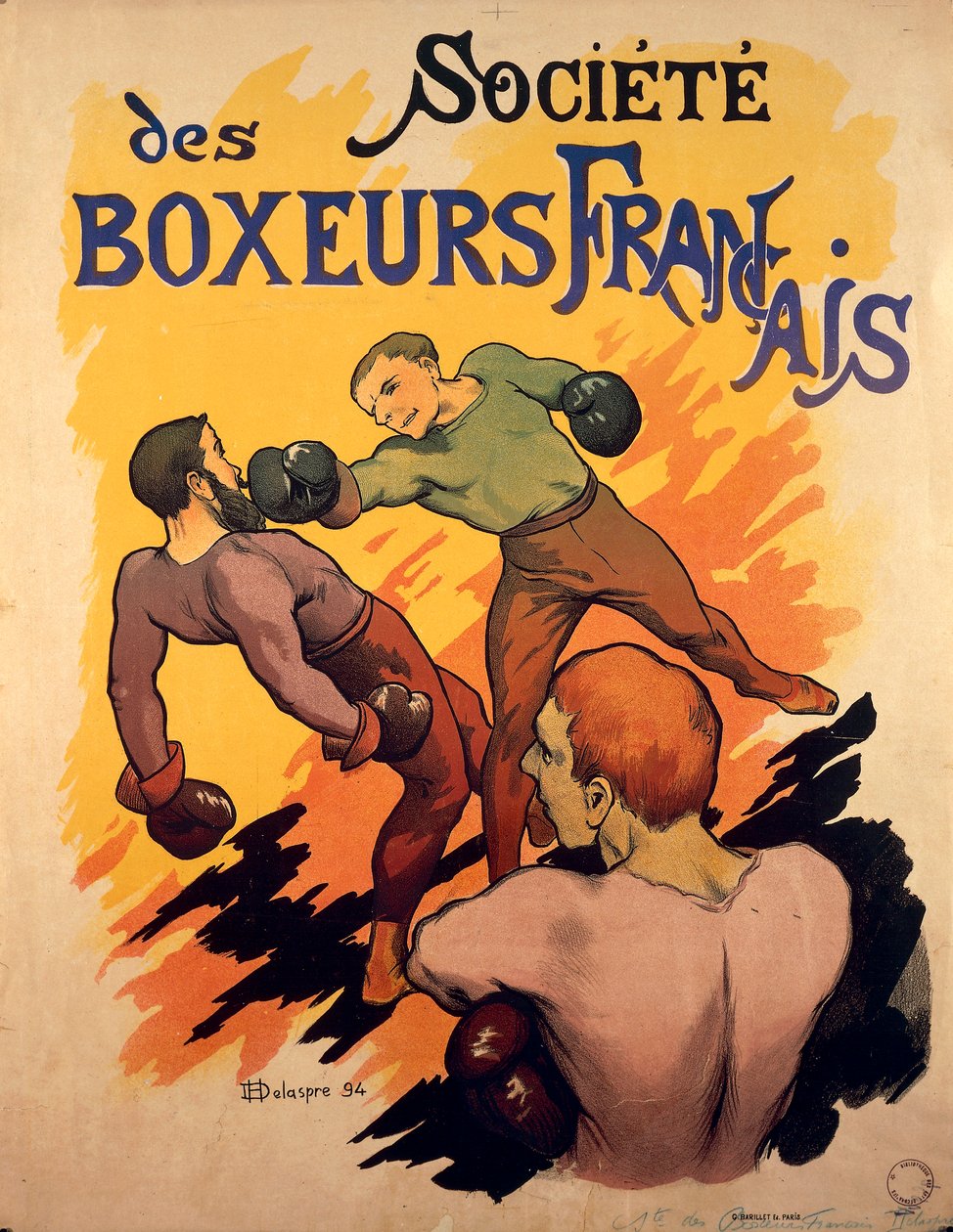 Societe des Boxeurs Francais, francouzští boxeři reklamní ilustrace Delaspre od H. Delaspre