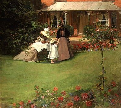 Elegantní dámy v zahradě (olej na plátně) od H. Francis Bate