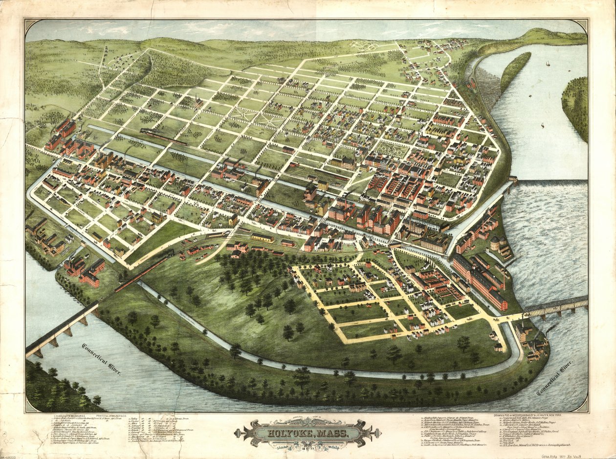 Pohled z ptačí perspektivy na Holyoke, Mass.: 1877 od H. H. Bailey