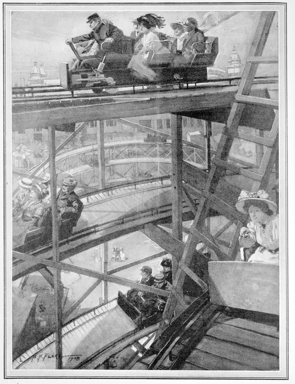 Spirálová železnice na francouzsko-britské výstavě, 1908 od H. H. Flere
