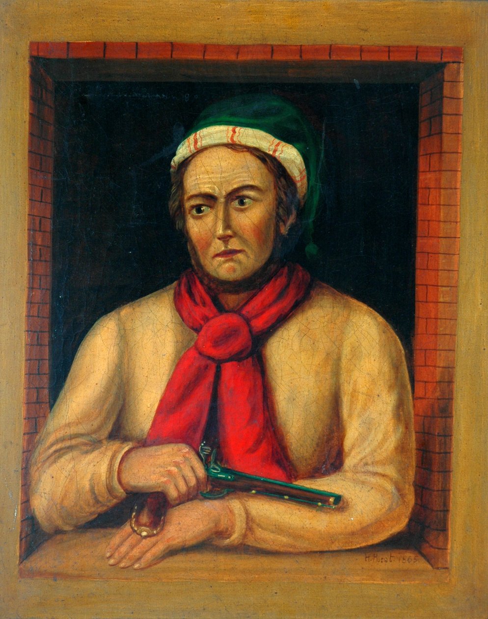 Muž se zbraní vyhlížející z okna, 1865 od H. Hurst