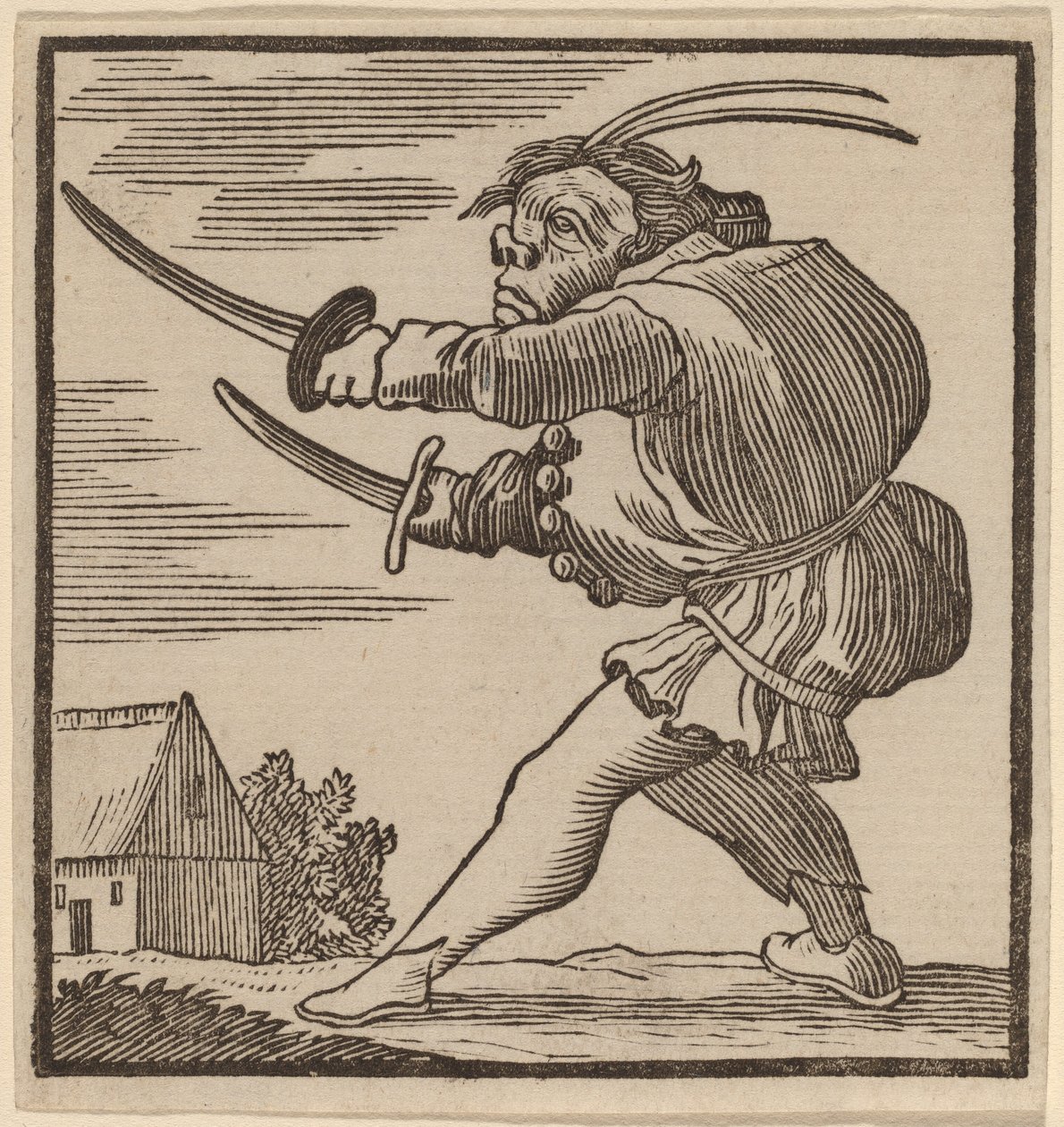 Hrbáč mávající dvěma meči od H. Numan after Jacques Callot