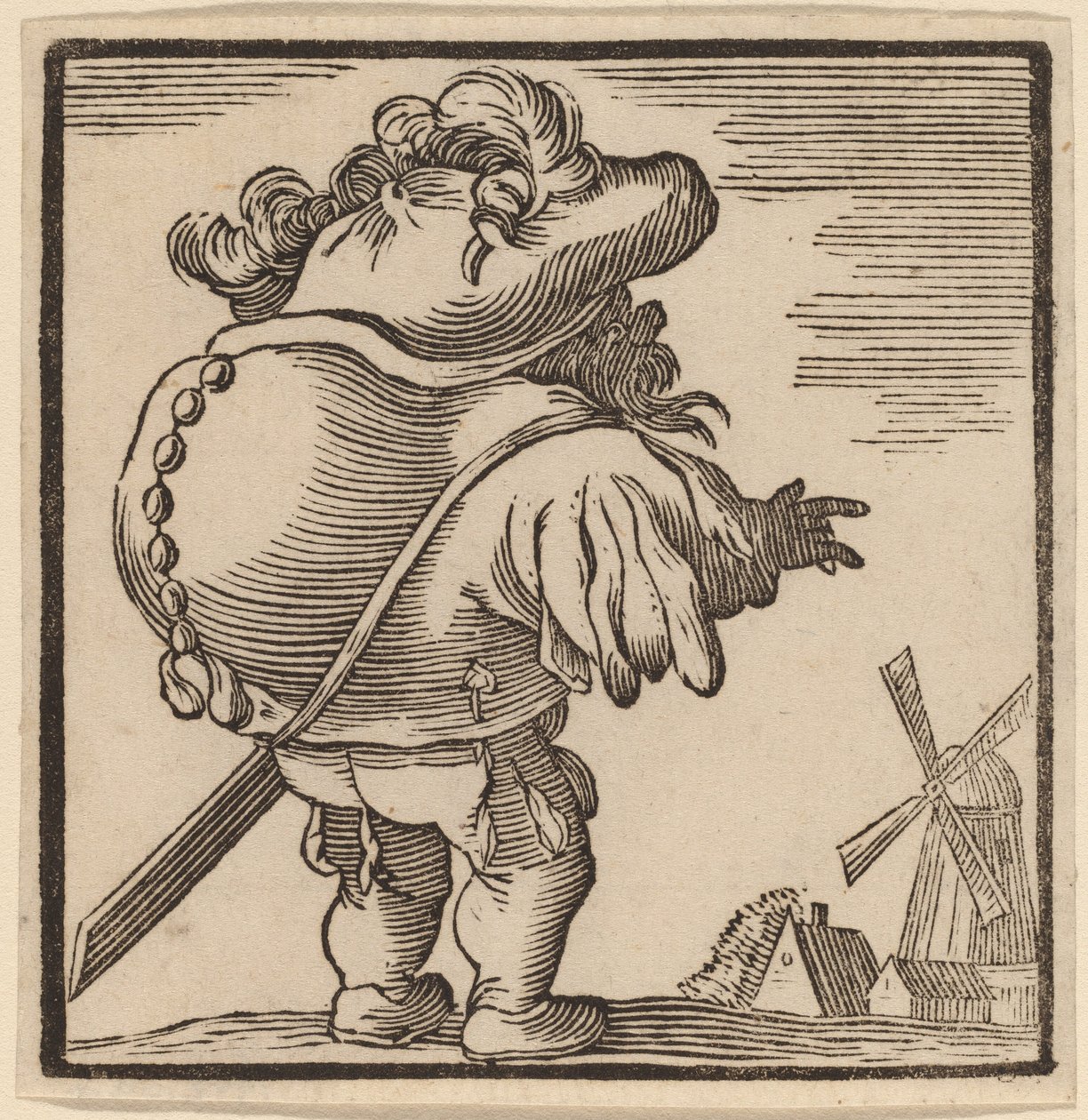 Hrbatý pohled na větrný mlýn od H. Numan after Jacques Callot