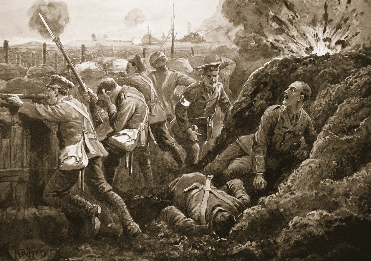 Druhý poručík Hallowes povzbuzoval své muže, když ležel smrtelně zraněn od H. Ripperger
