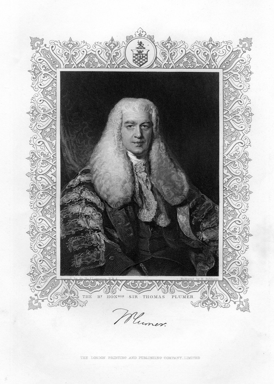 Sir Thomas Plumer 1753-1824, britský soudce a politik, 19. století. od H. Robinson