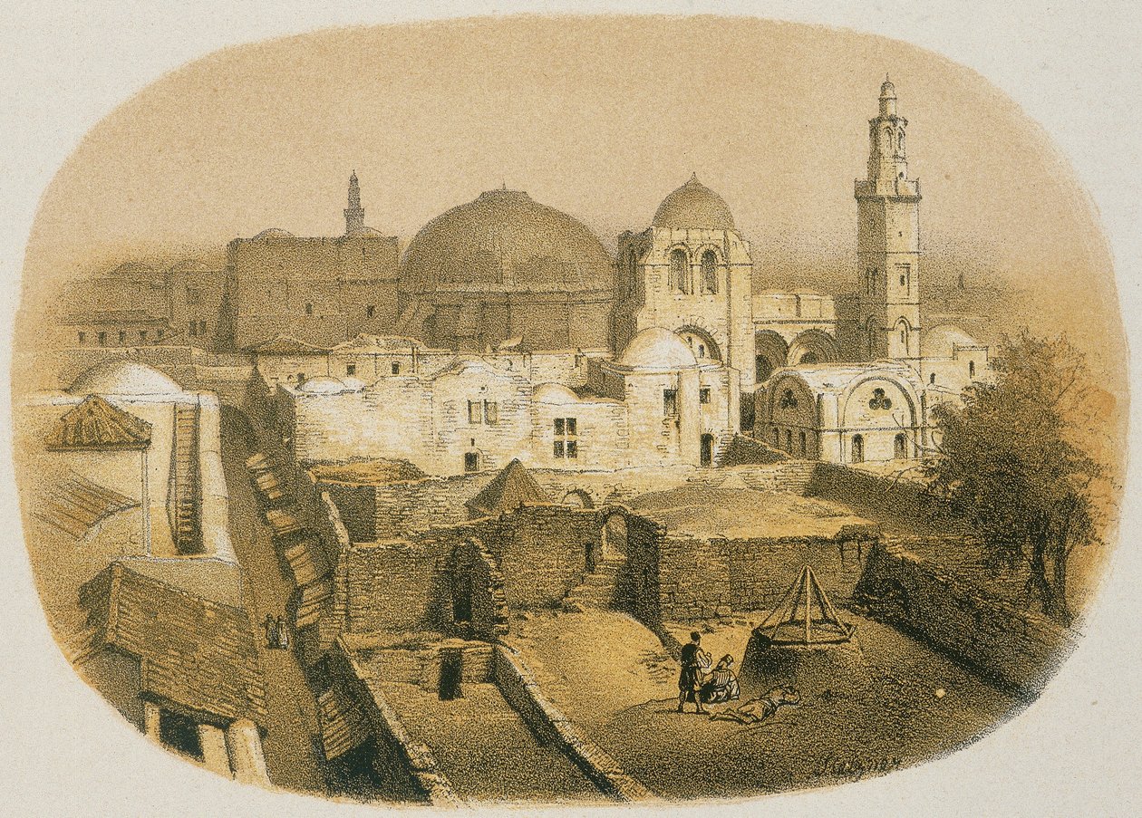 Kostel Božího hrobu v Jeruzalémě. Lept Stelzner - Steinkopk J.F. Editore od H. Stelzner