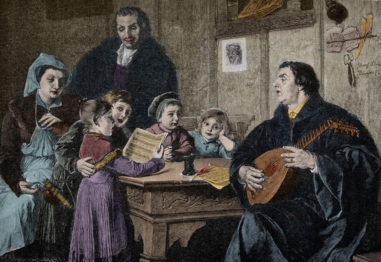 Martin Luther (1483-1546) uprostřed své rodiny (rytina podle H Stelznera) od H. Stelzner