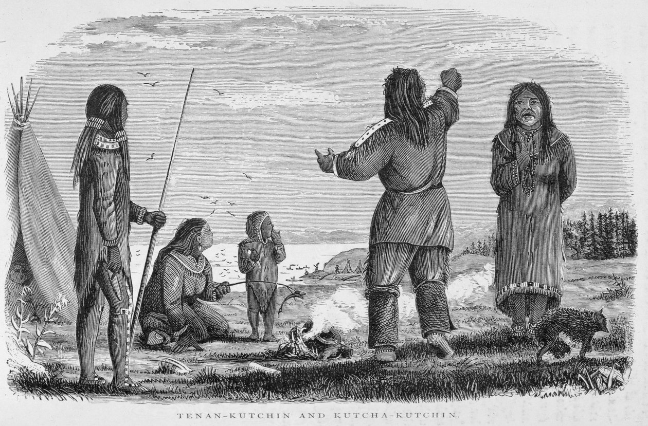 Tenan-Kutchin a Kutcha-Kutchin, z „Aljašky a jejích zdrojů“, od Williama H. Dalla, vyryl John Andrew, hospoda. 1870 od H. W., Elliot
