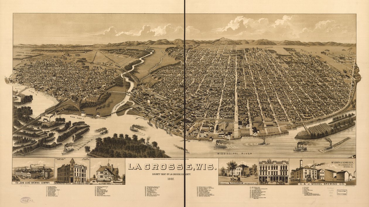 La Crosse, Wis., krajské město La Crosse County 1887 od H. Wellge