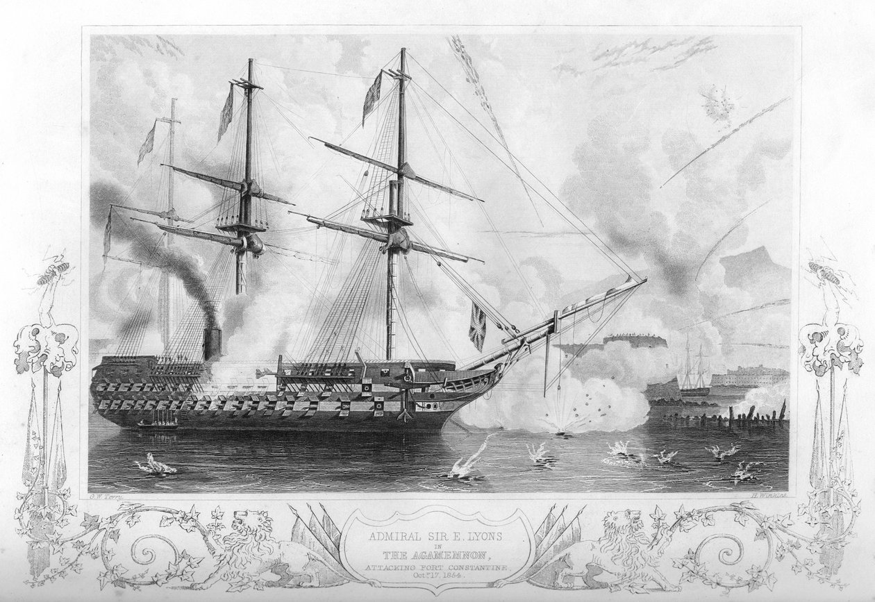 HMS Agamemnon útočí na Fort Constantine, 1854 1857. od H. Winkles