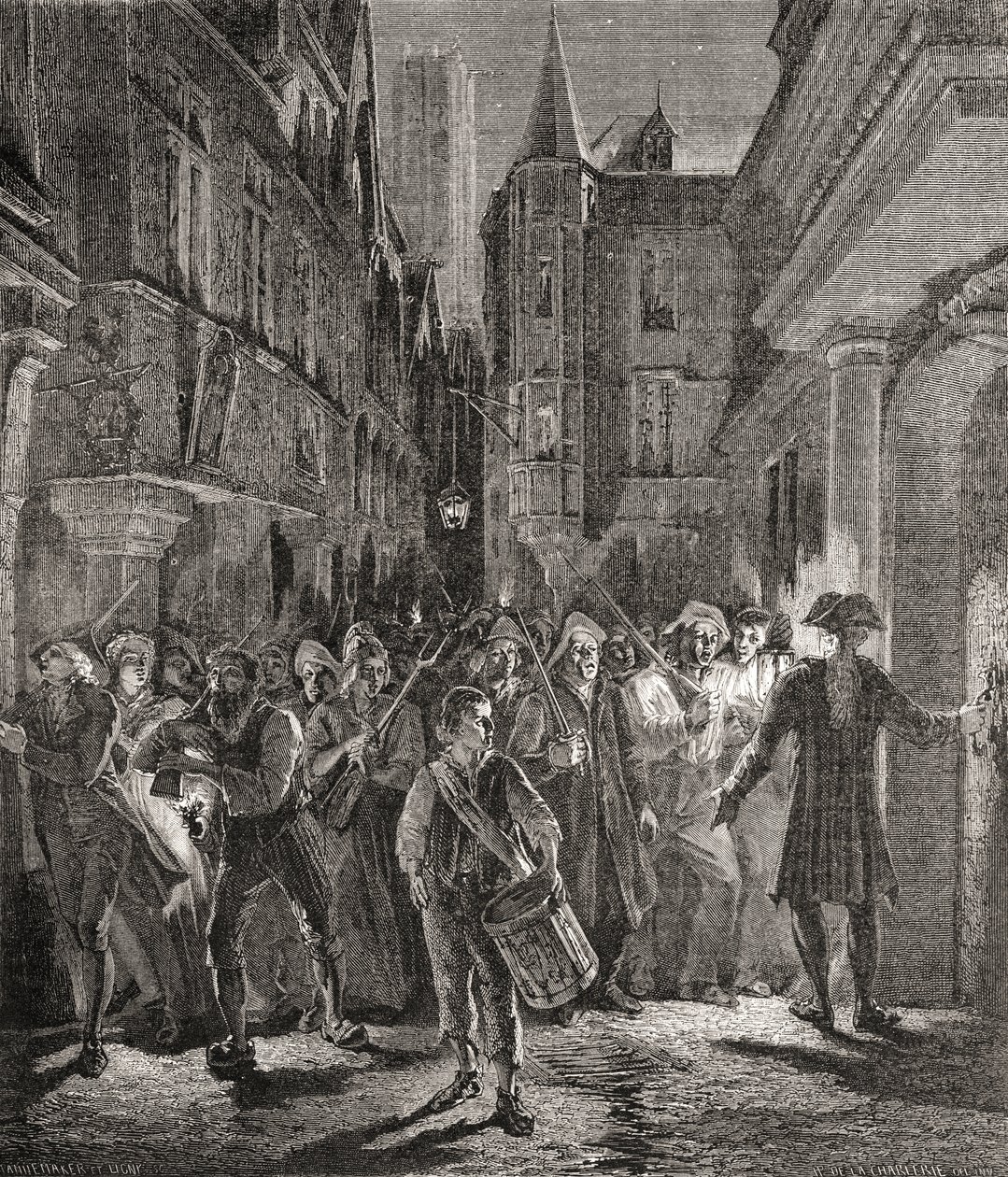 Paříž střežená lidmi, rytina Pannemaker-Ligny (rytina) od H. de la (after) Charlerie