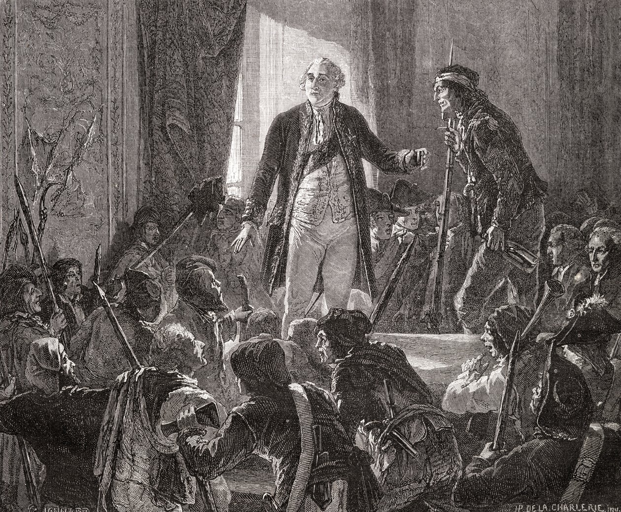 Král Ludvík XVI (1754-93) Připíjí na zdraví národa, 20. června 1792 od H. de la Charlerie