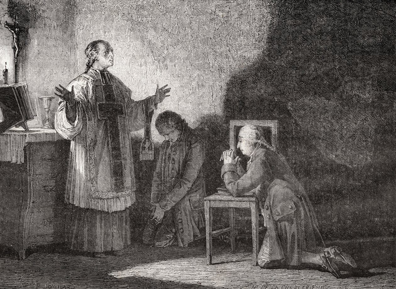 Ludvík XVI. (1754-93) při modlitbě před popravou od H. de la Charlerie