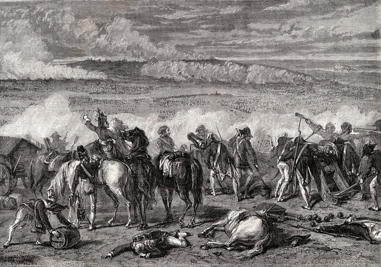 Bitva u Jemappes, 6. listopadu 1792, vyryl Alexandre Hurel od H. de la Charlerie