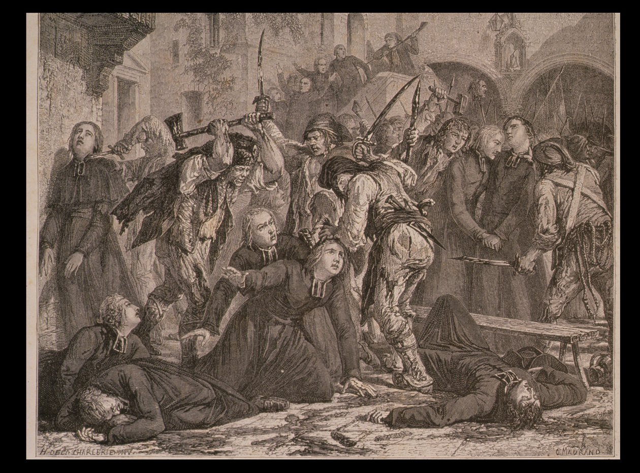 Masakr kněží v září 1792, vyryl Charles Maurand od H. de la Charlerie