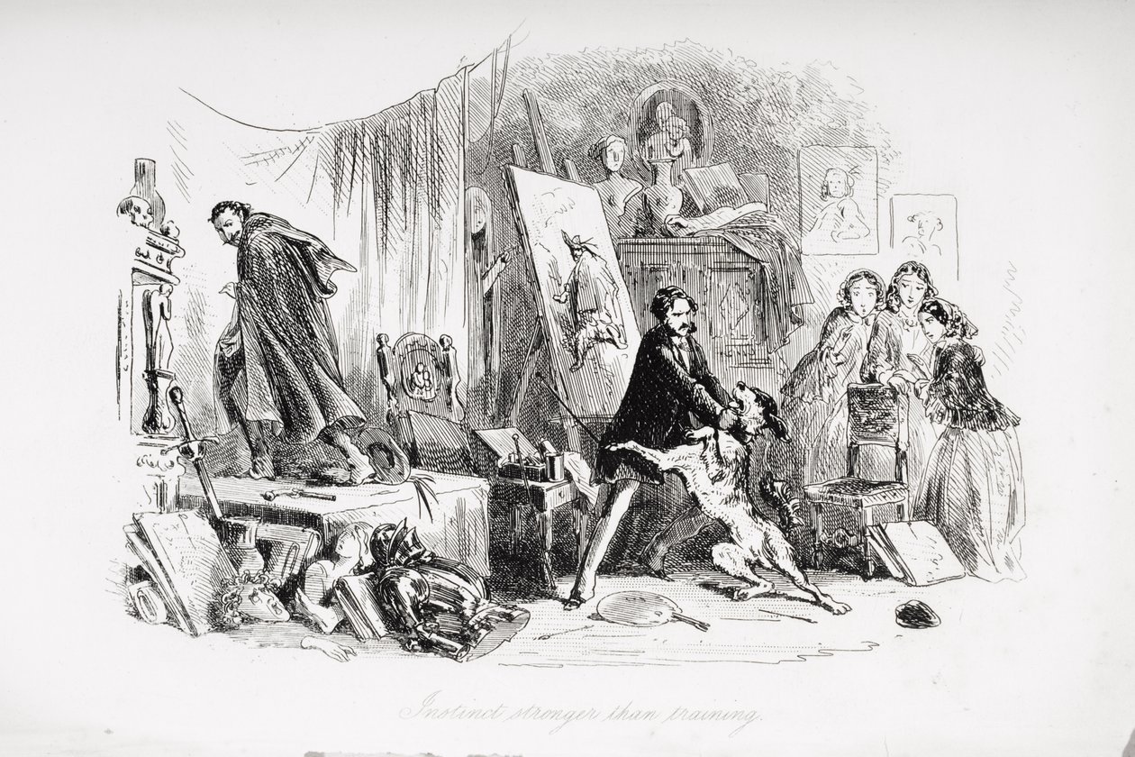 Instinkt silnější než trénink, ilustrace z „Little Dorrit“ od Charlese Dickense (1812-70), poprvé zveřejněná v roce 1857 od Hablot Knight Browne