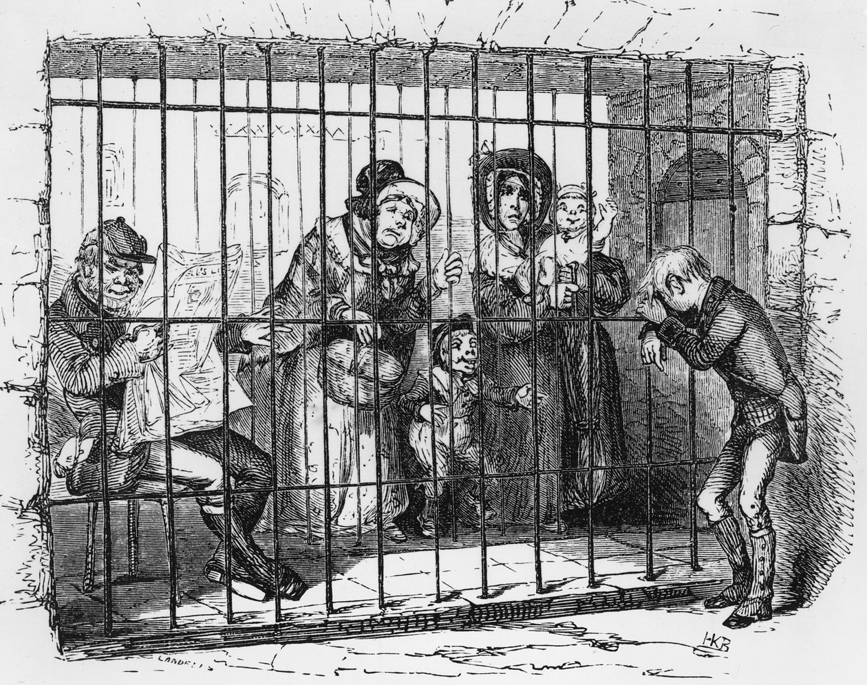Kit ve vězení, ilustrace z knihy "The Old Curiosity Shop" od Charlese Dickense, 1841 od Hablot Knight Browne