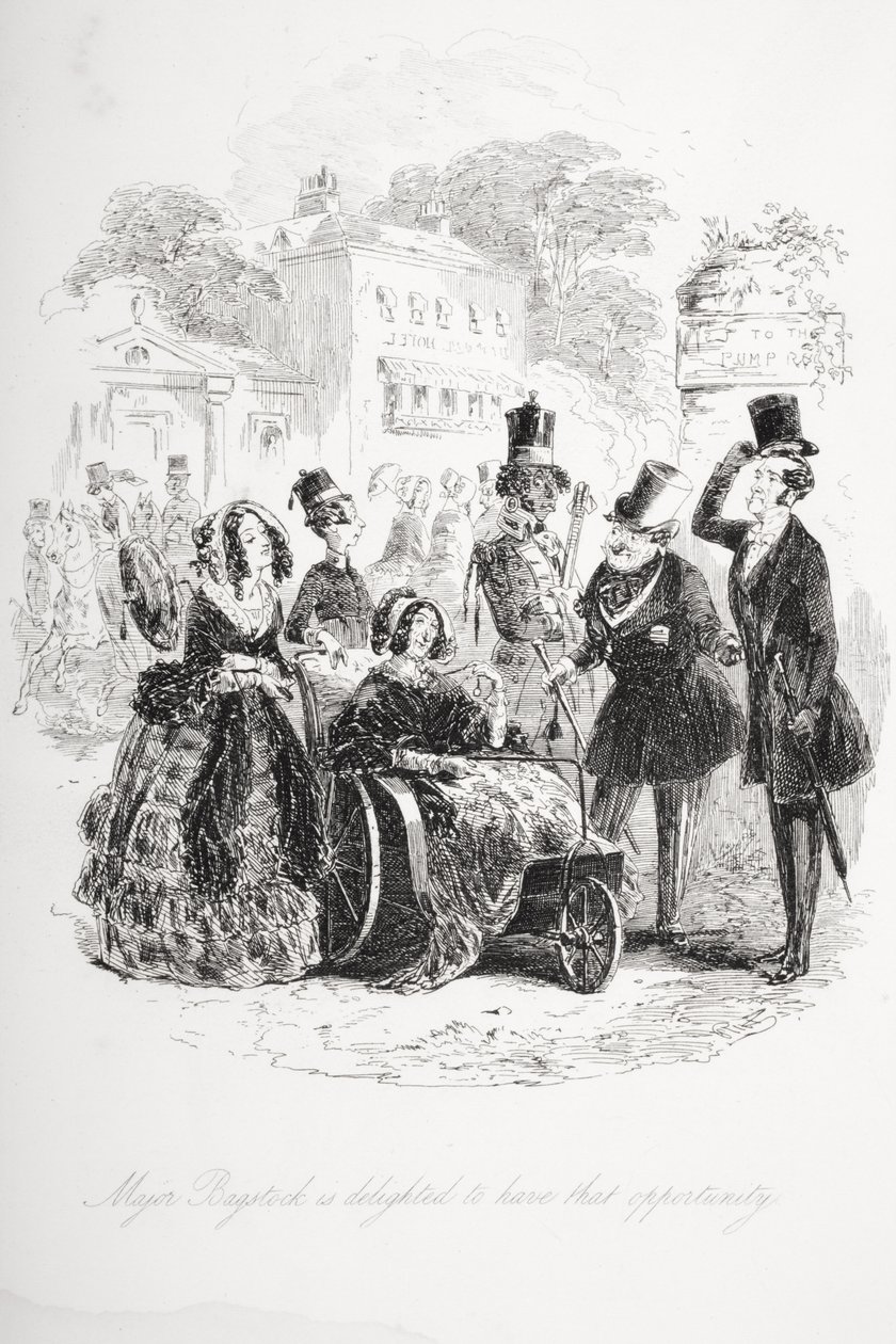 Major Bagstock je potěšen, že má tuto příležitost, ilustrace z „Dombey and Son“ od Charlese Dickense (1812-70), která byla poprvé vydána v roce 1848 od Hablot Knight Browne