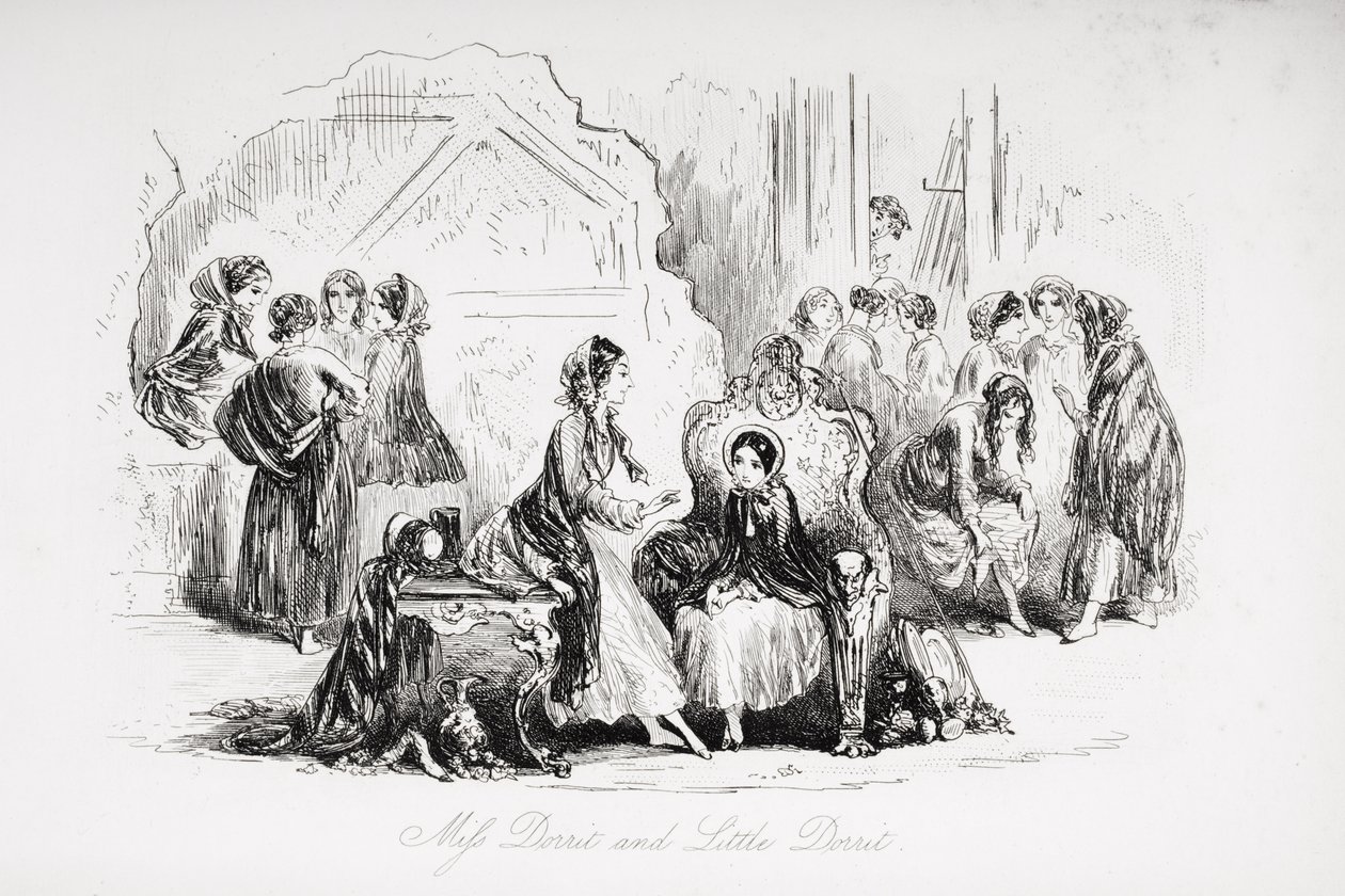 Slečna Dorrit a Little Dorrit, ilustrace z „Little Dorrit“ od Charlese Dickense (1812-70), poprvé publikována v roce 1857 od Hablot Knight Browne