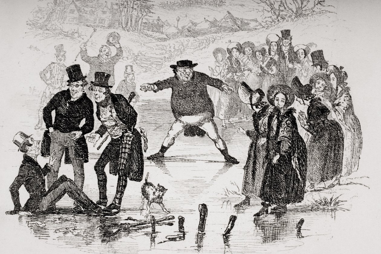 Pan Pickwick diapozitivy, ilustrace z „The Pickwick Papers“ od Charlese Dickense (1812-70) publikované v roce 1837 (viz také 259112) od Hablot Knight Browne