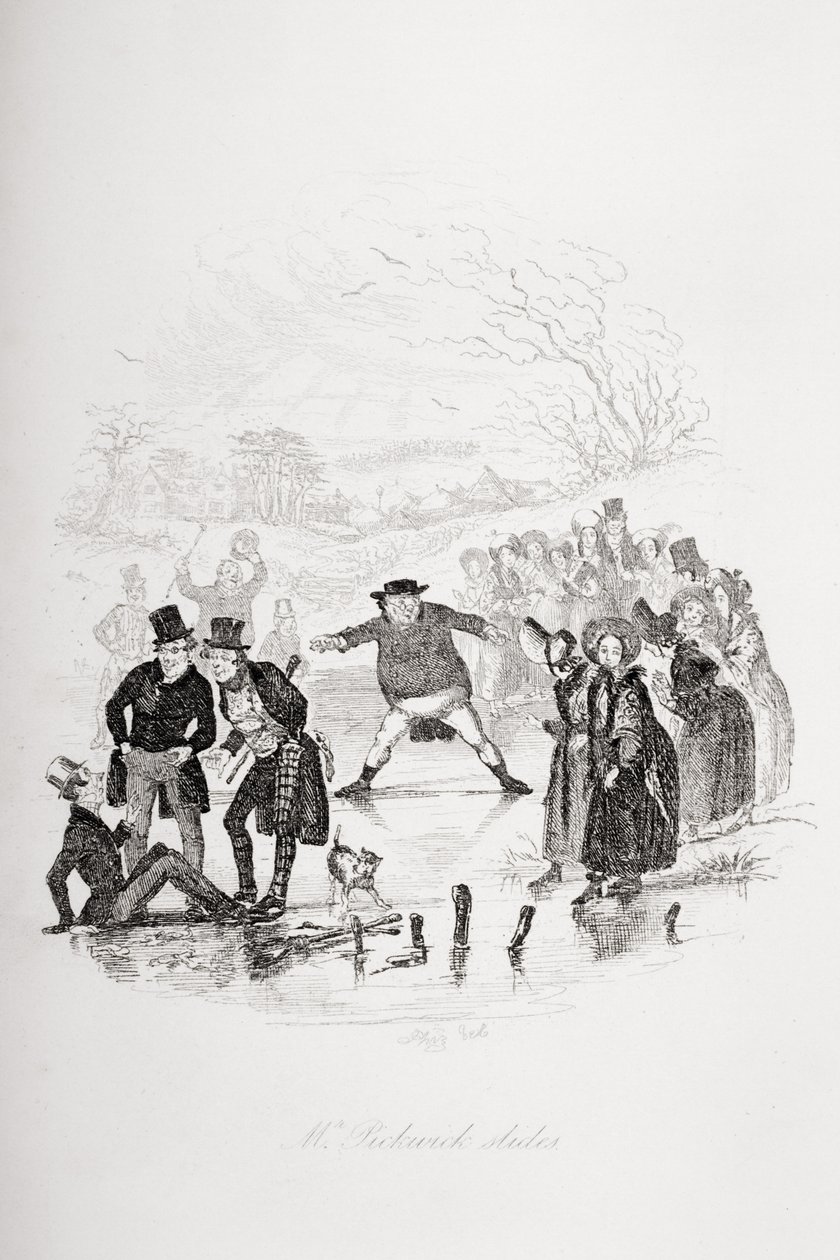 Pan Pickwick diapozitivy, ilustrace z „The Pickwick Papers“ od Charlese Dickense 1812-70) publikované v roce 1837 (viz také 259111) od Hablot Knight Browne