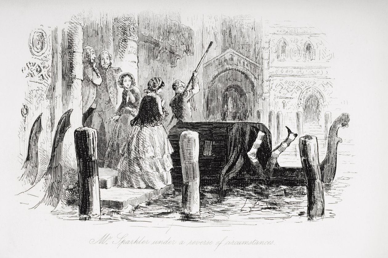 Pan Sparkler za opačných okolností, ilustrace z „Little Dorrit“ od Charlese Dickense (1812-70) poprvé publikovaná v roce 1857 od Hablot Knight Browne