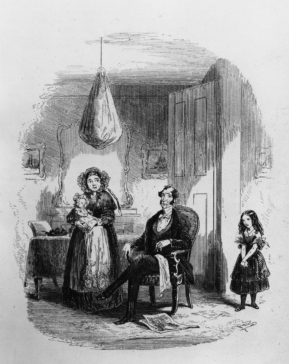The Dombey Family, ilustrace z „Dombey and Son“ od Charlese Dickense (1812-70), poprvé publikována v roce 1848 od Hablot Knight Browne