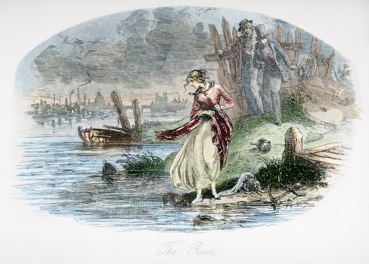 Řeka, ilustrace z „Davida Copperfielda“ od Charlese Dickense (1812-70), poprvé vydaná v roce 1850 (později kolorování) od Hablot Knight Browne