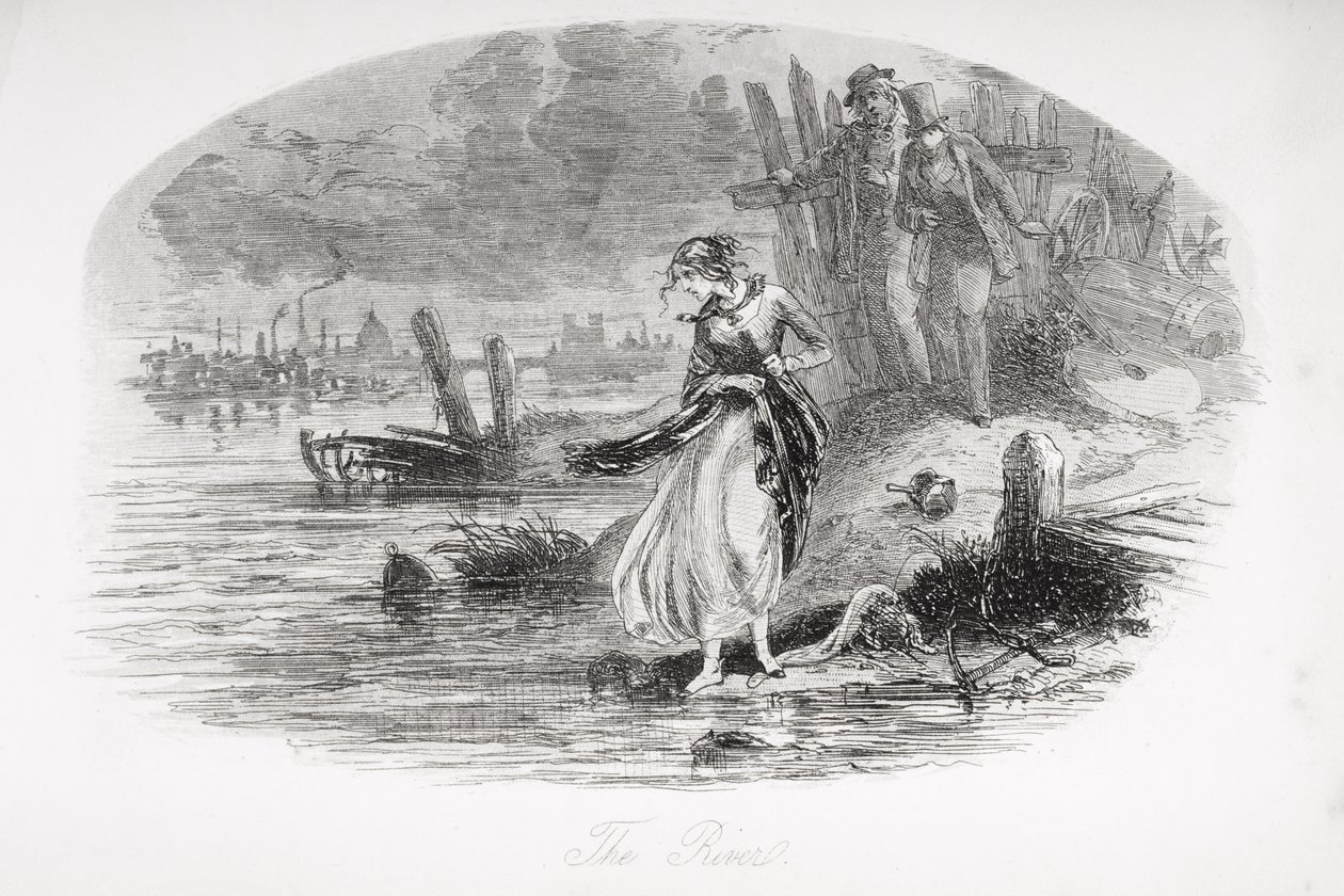 Řeka, ilustrace z „Davida Copperfielda“ od Charlese Dickense (1812-70), poprvé vydaná v roce 1850 od Hablot Knight Browne