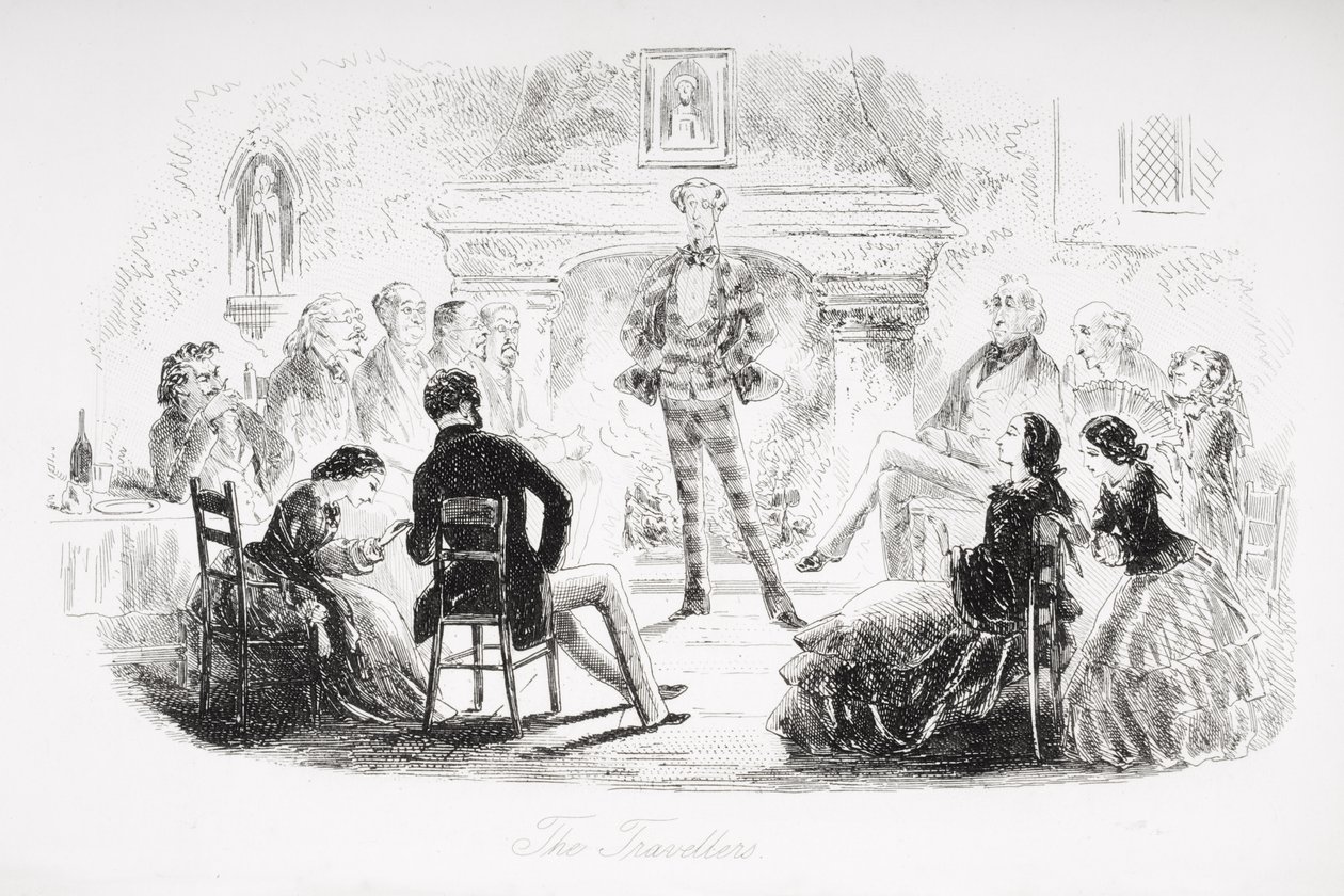 The Travellers, ilustrace ze „Seven Poor Travellers“ od Charlese Dickense (1812-70), poprvé publikována v roce 1854 od Hablot Knight Browne